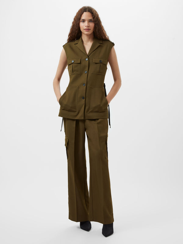 Fcuk Florence Twill Waistcoat Khaki