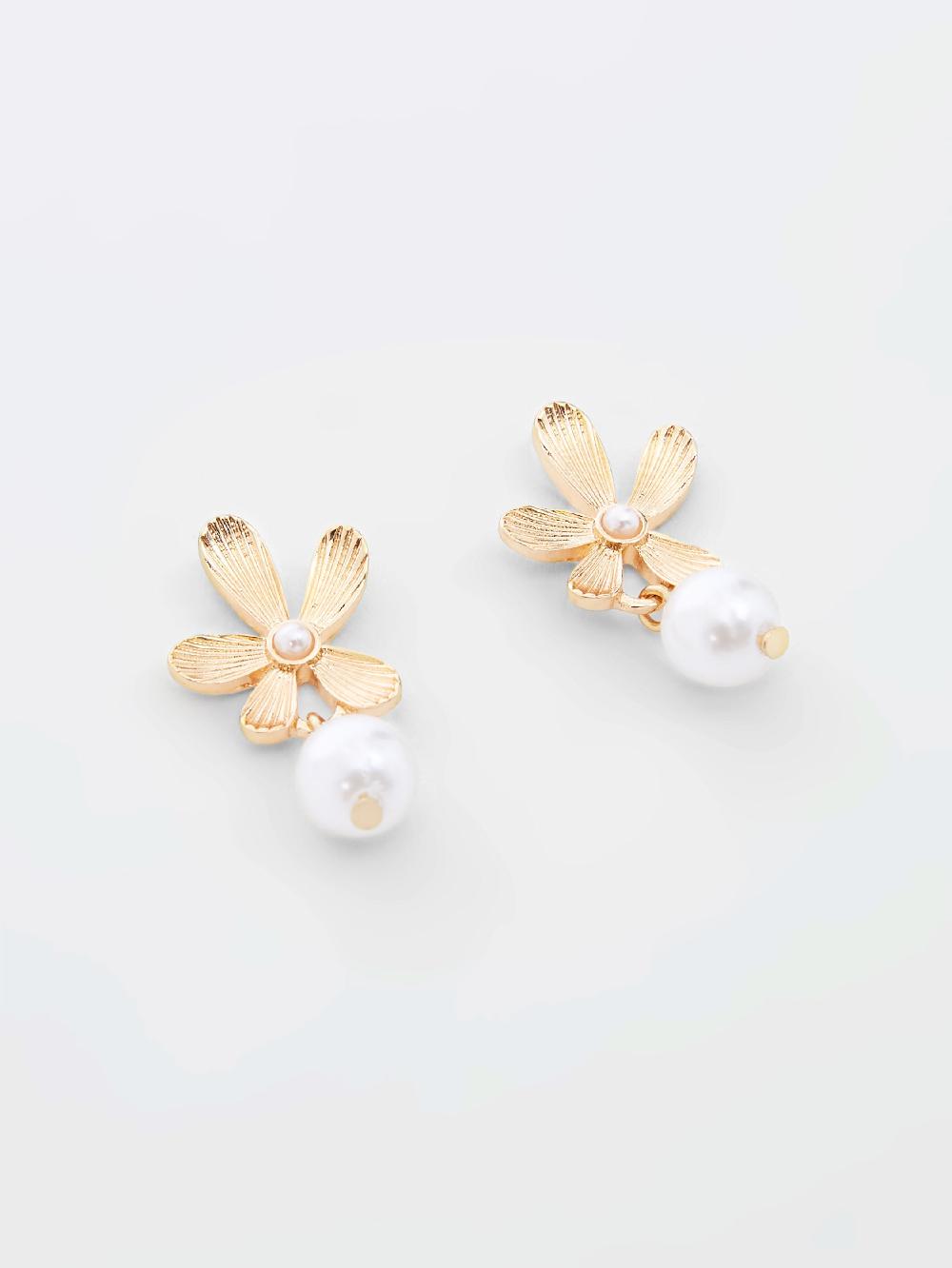 Fcuk Flower Faux Pearl Drop Earrings Gold