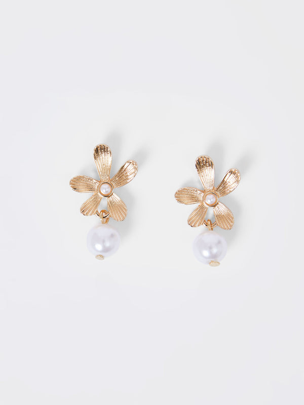fcuk Flower Faux Pearl Drop Earrings Gold