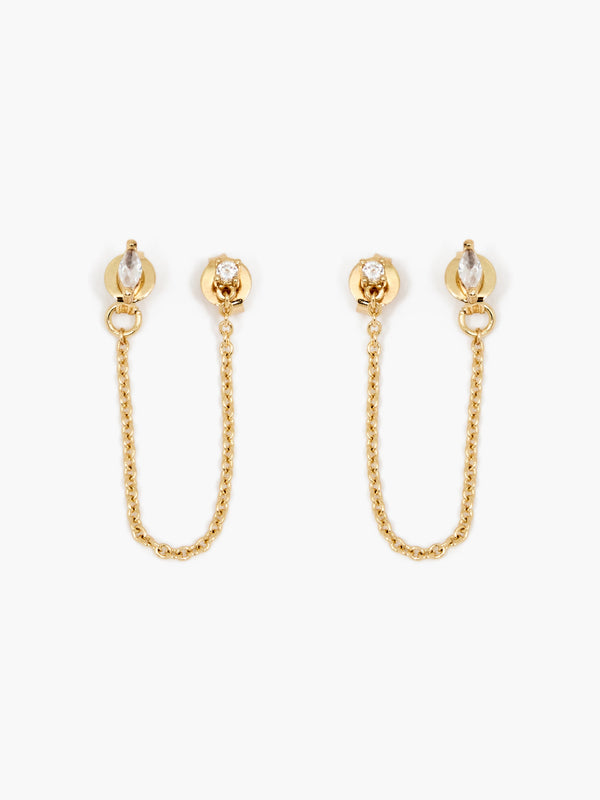 fcuk Front Back Chain Crystal Earrings Gold