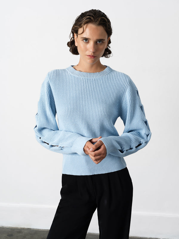 Fcuk Glinda Braid Sleeve Jumper Arctic Blue
