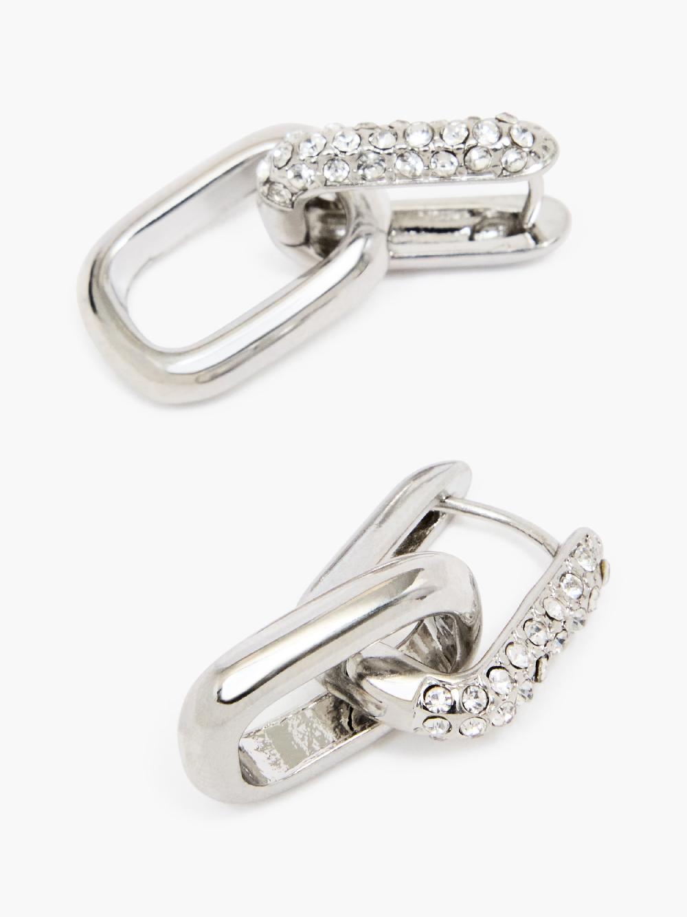 Fcuk Half Pave Diamante Link Hoop Earrings Rhodium