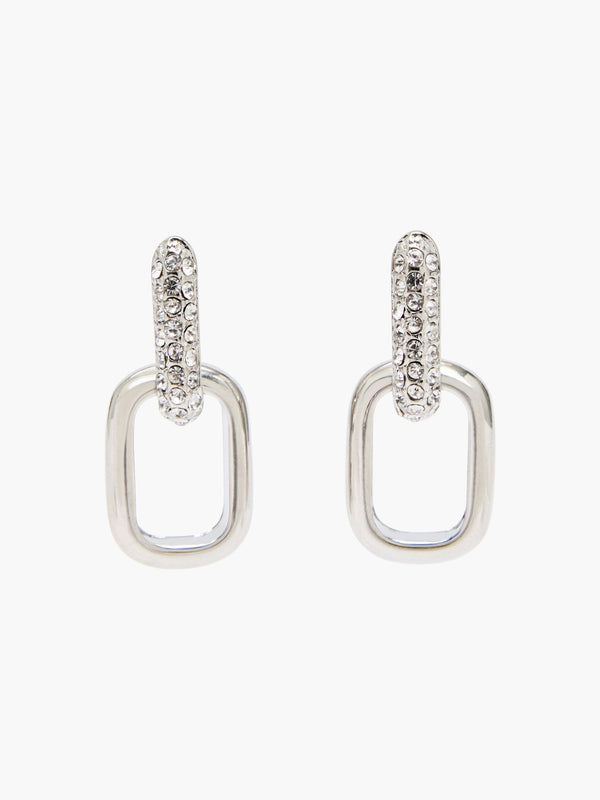 fcuk Half Pave Diamante Link Hoop Earrings Rhodium