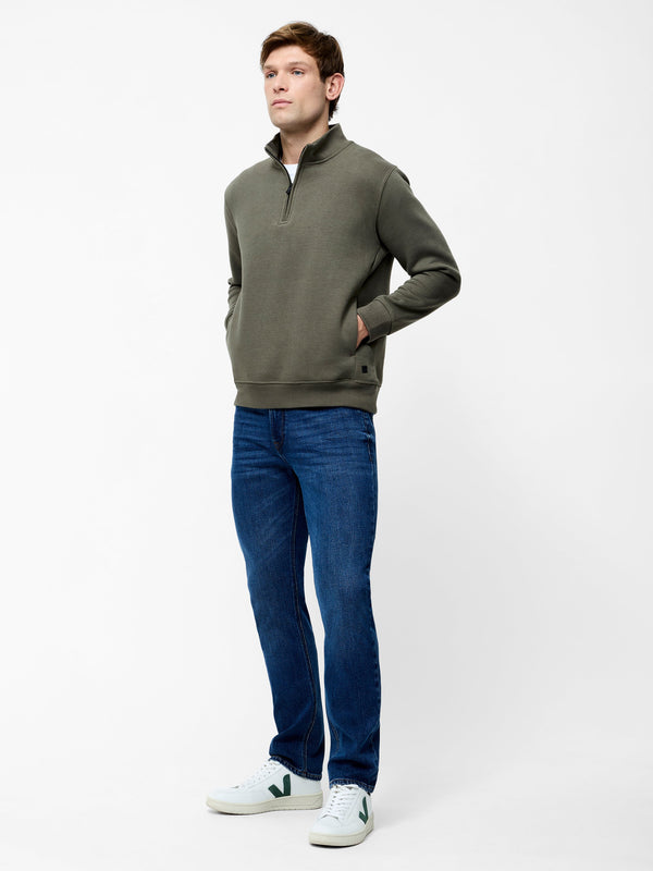 Fcuk Half Zip Funnel Neck Sweatshirt Olive Green