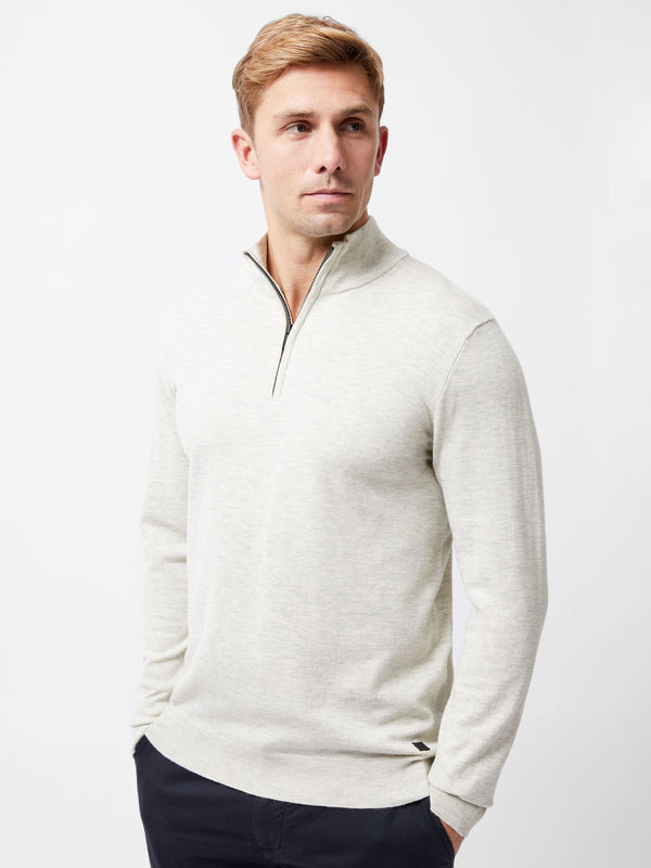 Fcuk Half Zip Knitted Jumper Oatmeal