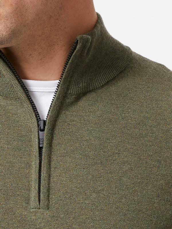 Fcuk Half Zip Knitted Jumper Olive Green