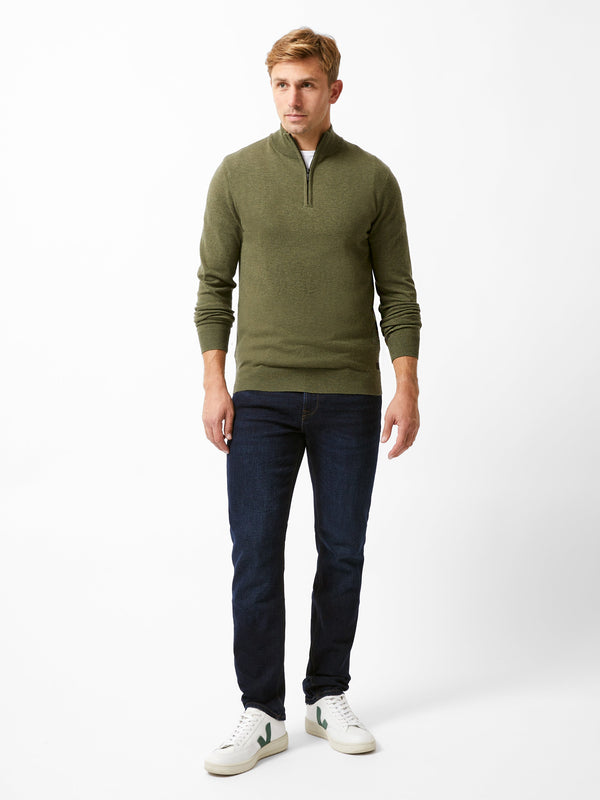 Fcuk Half Zip Knitted Jumper Olive Green
