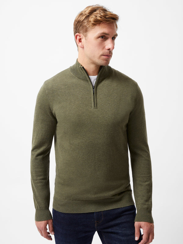 fcuk Half Zip Knitted Jumper Olive Green