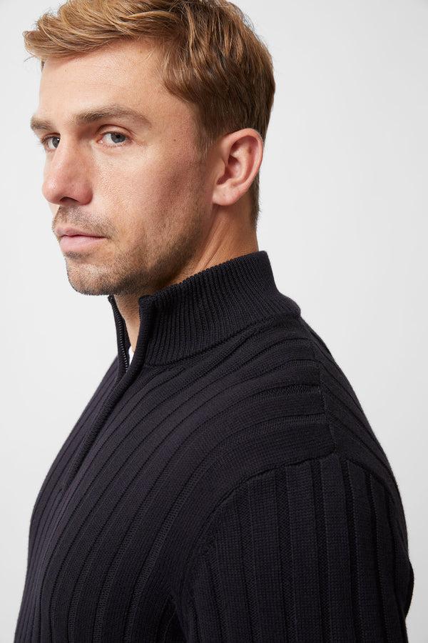 Fcuk Half Zip Ribbed Knit Jumper Navy