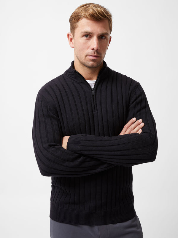 Fcuk Half Zip Ribbed Knit Jumper Navy
