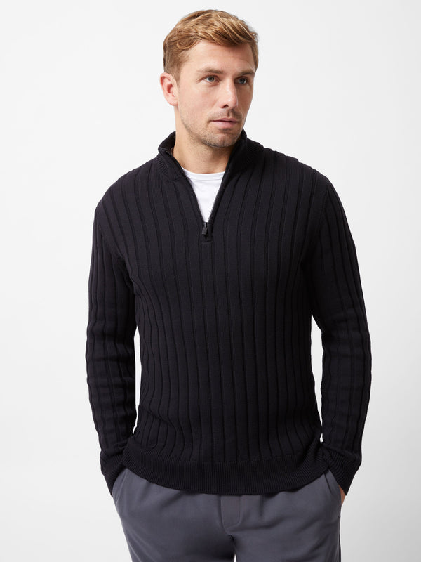 fcuk Half Zip Ribbed Knit Jumper Navy