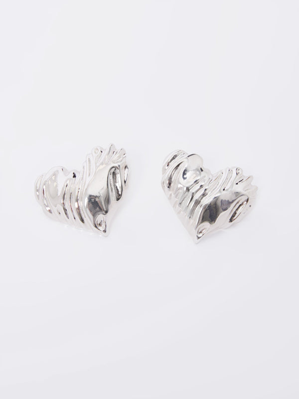 fcuk Hammered Oversized Heart Stud Earrings Silver