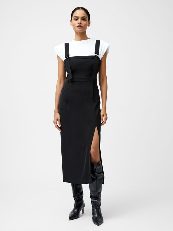 fcuk Harrie Suiting Pinafore Midi Dress Black
