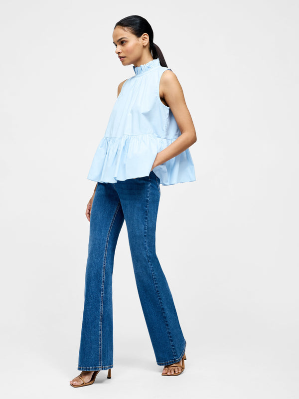 Fcuk High Neck Sleeveless Poplin Top Cashmere Blue