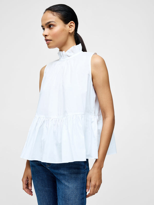 Fcuk High Neck Sleeveless Poplin Top Linen White