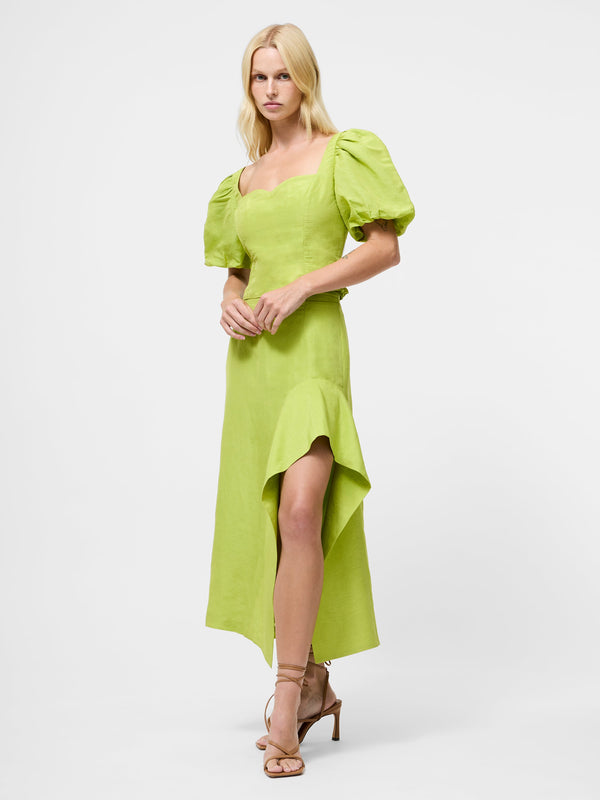 Fcuk Islay Linen Ruffle Midi Skirt Cactus Green