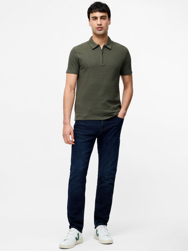 Fcuk Jacquard Waffle Zip Polo Shirt Khaki