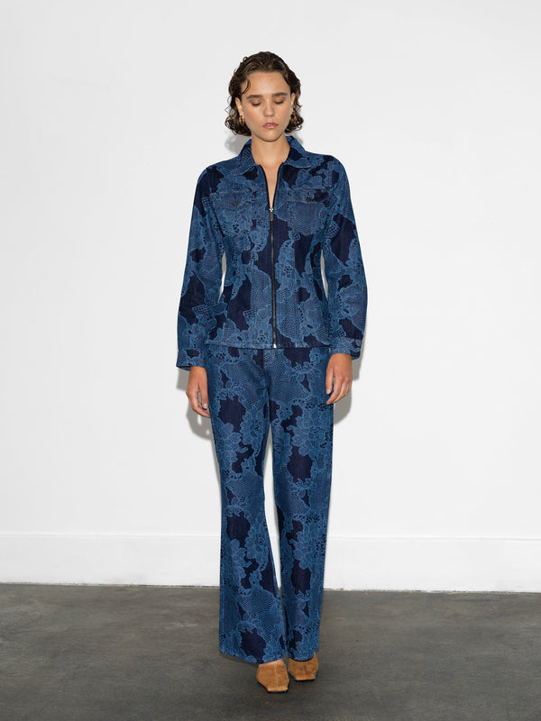 Fcuk Jennie Denim Panelled Jacket Dark Indigo