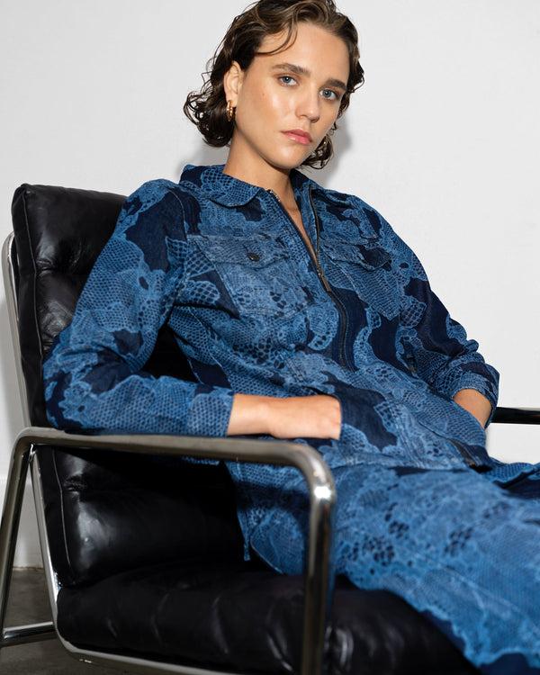 Fcuk Jennie Denim Panelled Jacket Dark Indigo