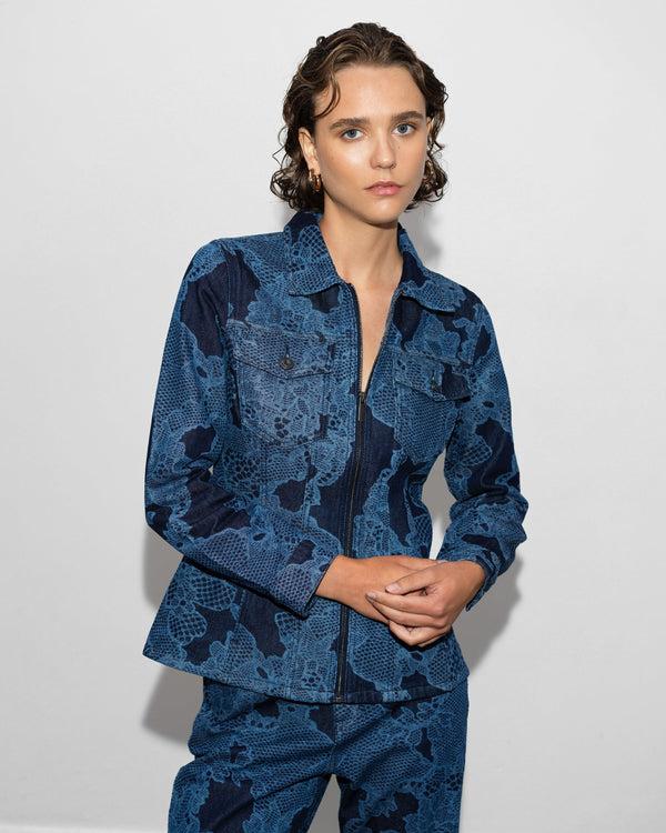 fcuk Jennie Denim Panelled Jacket Dark Indigo