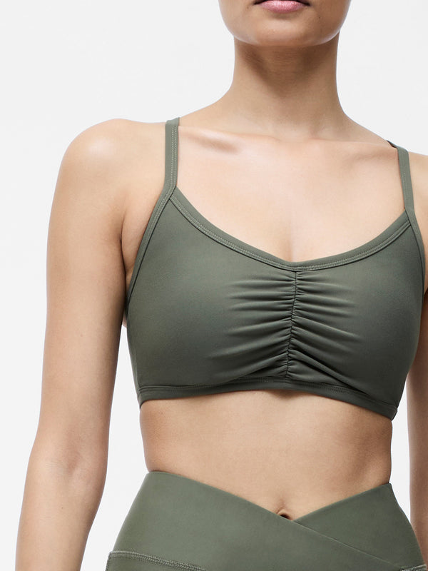 Fcuk Khaki Ruched Sports Bra Khaki