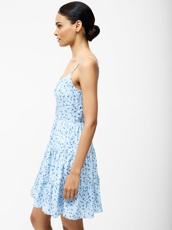 Fcuk Kiva Crepe Tiered Mini Dress Icy Blue Multi