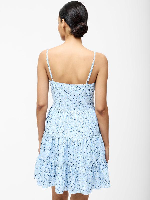 Fcuk Kiva Crepe Tiered Mini Dress Icy Blue Multi