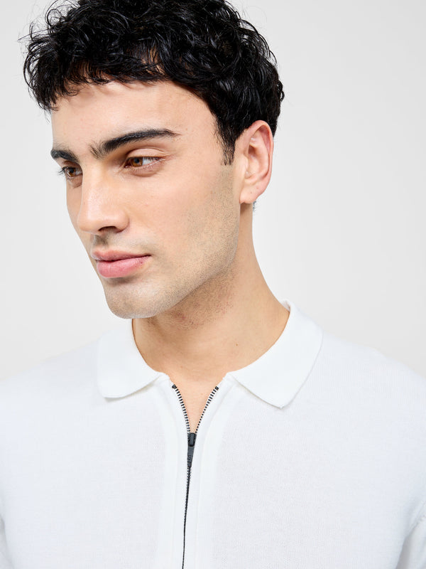 Fcuk Knitted Zip Polo Shirt Ecru