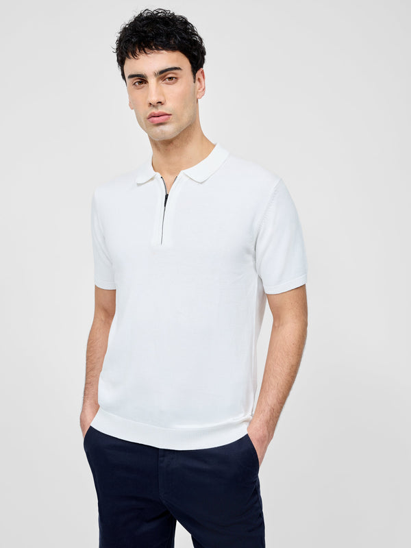 fcuk Knitted Zip Polo Shirt Ecru
