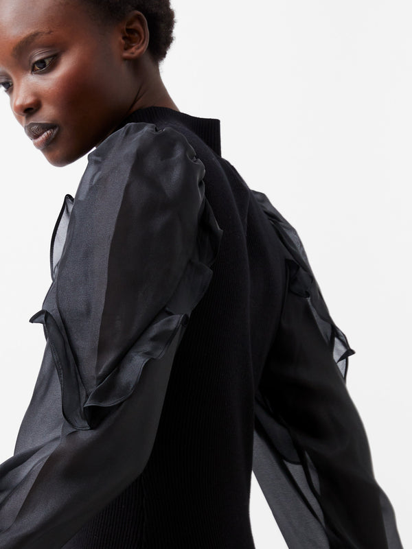 Fcuk Krista Organza Puff Sleeve Dress Blackout