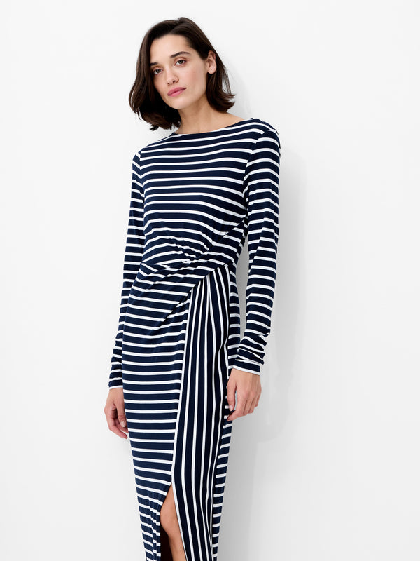 Fcuk Kyra Jersey Striped Midaxi Dress Navy White