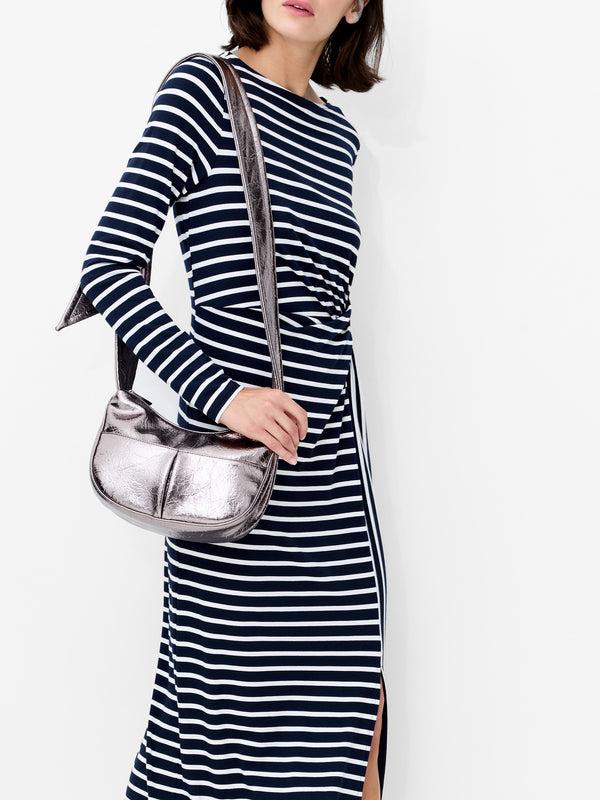 Fcuk Kyra Jersey Striped Midaxi Dress Navy White