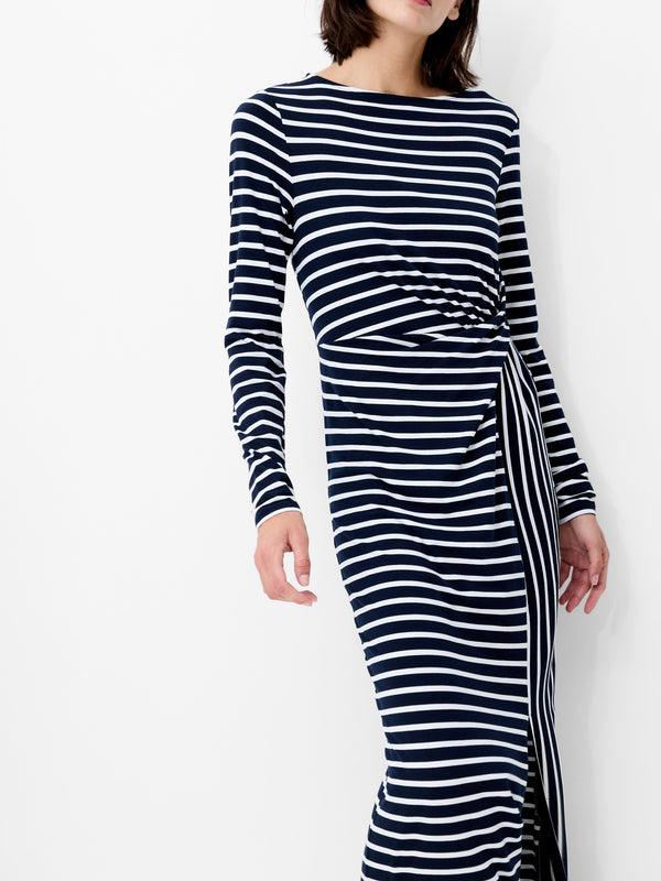 Fcuk Kyra Jersey Striped Midaxi Dress Navy White