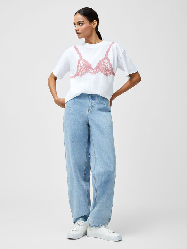 Fcuk Lace Bra Graphic T-Shirt Linen White/Pink