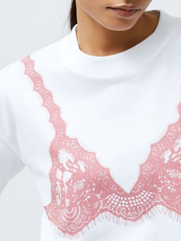 Fcuk Lace Bra Graphic T-Shirt Linen White/Pink
