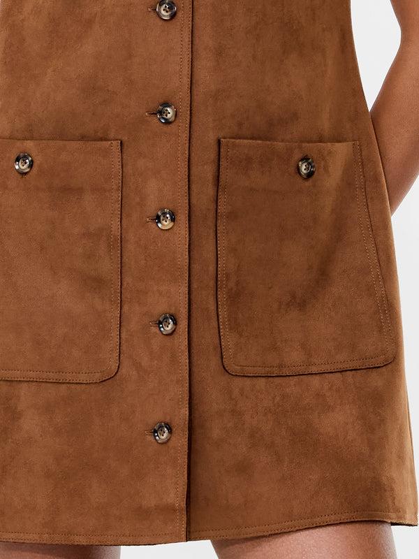 Fcuk Laney Faux Suede Sleeveless Mini Dress Tan