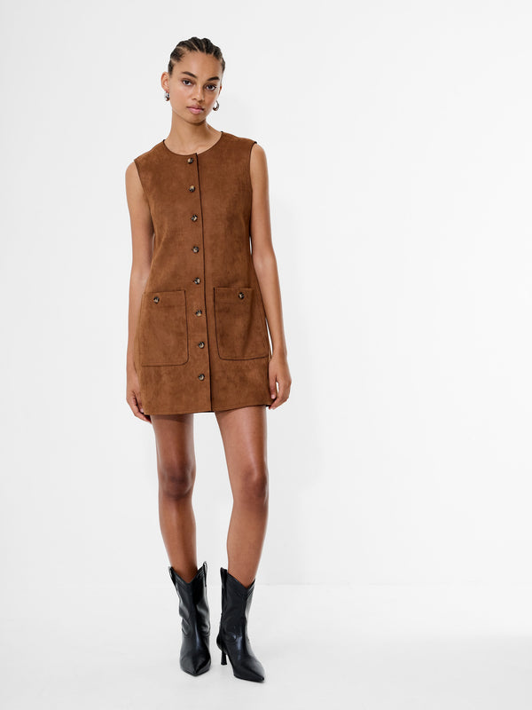 Fcuk Laney Faux Suede Sleeveless Mini Dress Tan