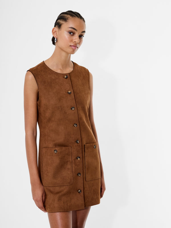 fcuk Laney Faux Suede Sleeveless Mini Dress Tan