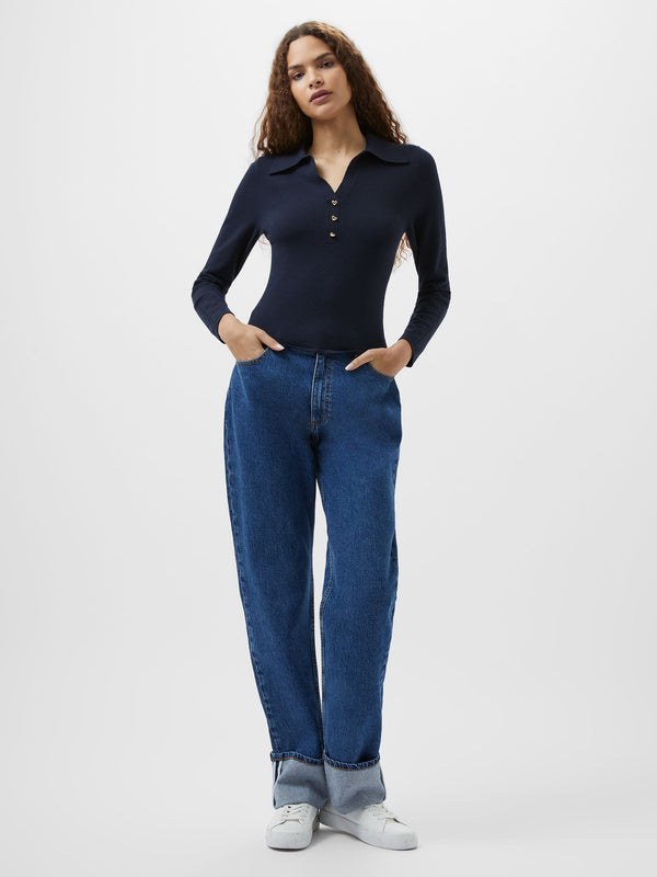 Fcuk Larry Hearts V Neck Polo Top Navy