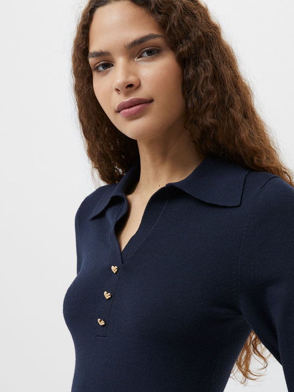 fcuk Larry Hearts V Neck Polo Top Navy