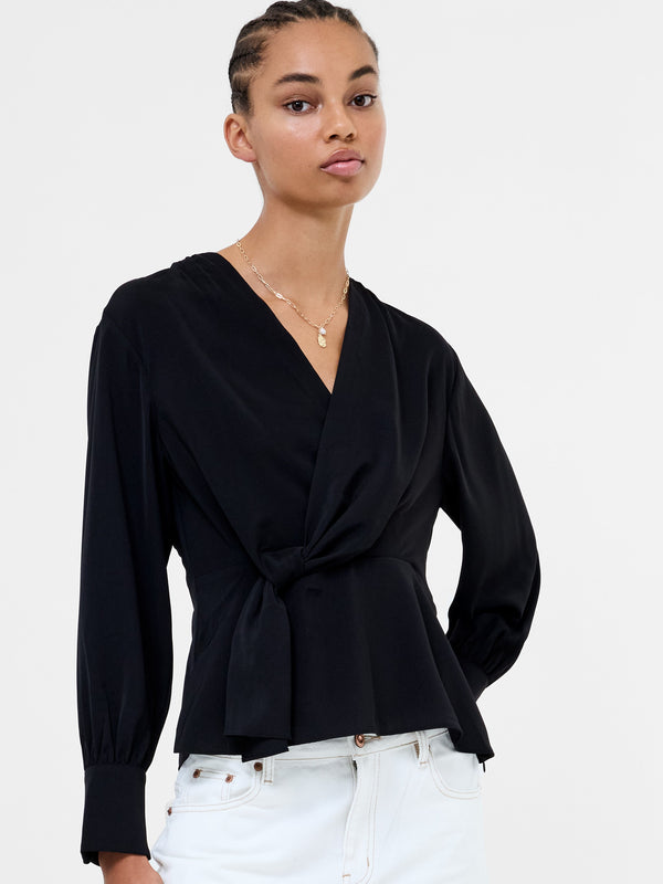 Fcuk Laurel Crepe Wrap Peplum Top Blackout