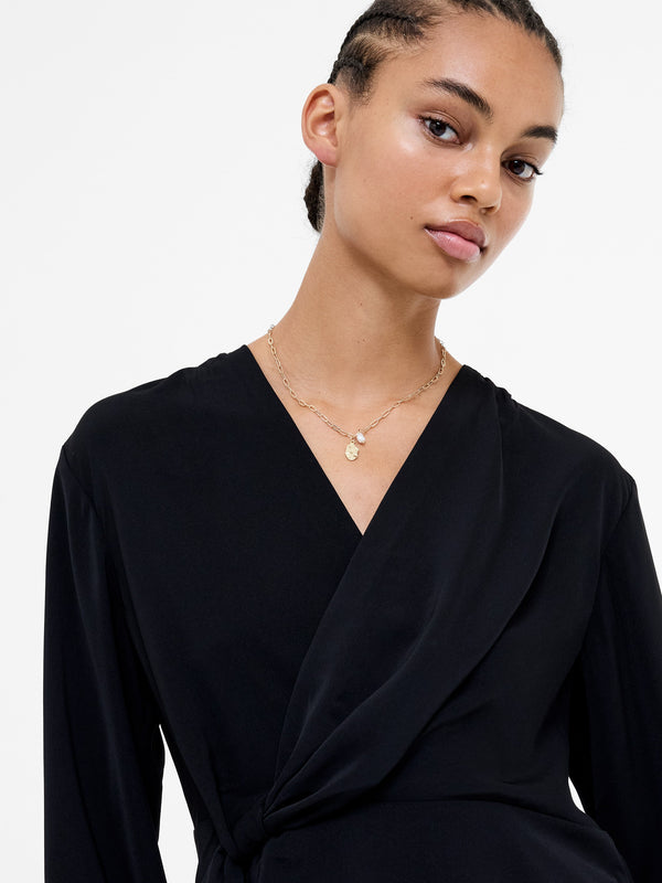 Fcuk Laurel Crepe Wrap Peplum Top Blackout