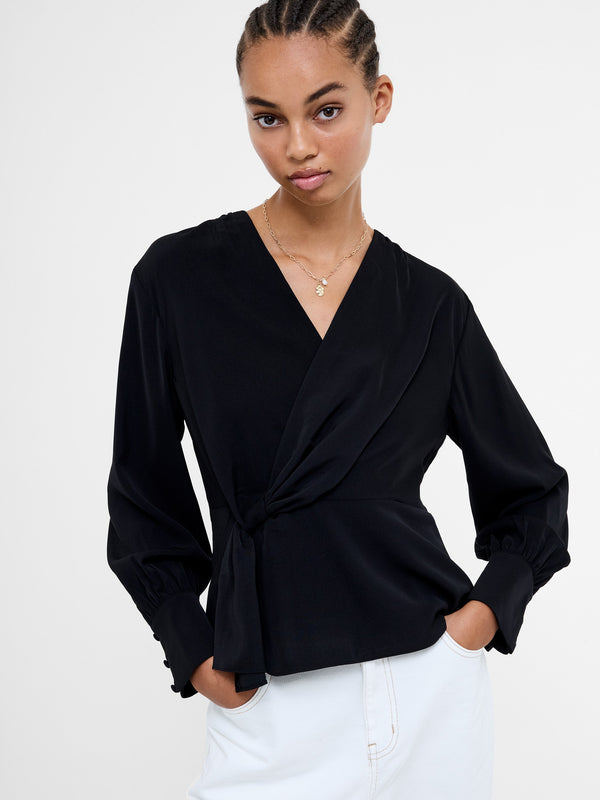 fcuk Laurel Crepe Wrap Peplum Top Blackout