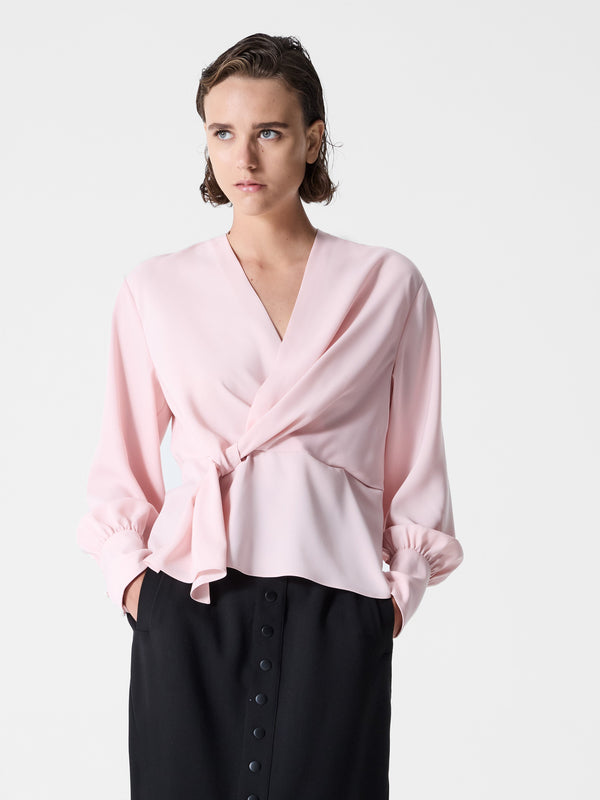 Fcuk Laurel Crepe Wrap Peplum Top Peach Pink