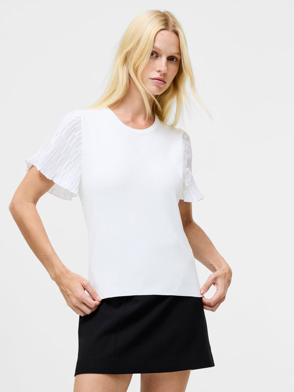 Fcuk Levy Pleated Short Sleeve Top Linen White