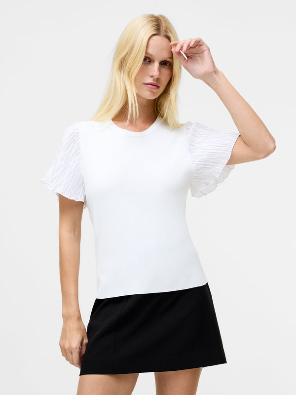 fcuk Levy Pleated Short Sleeve Top Linen White