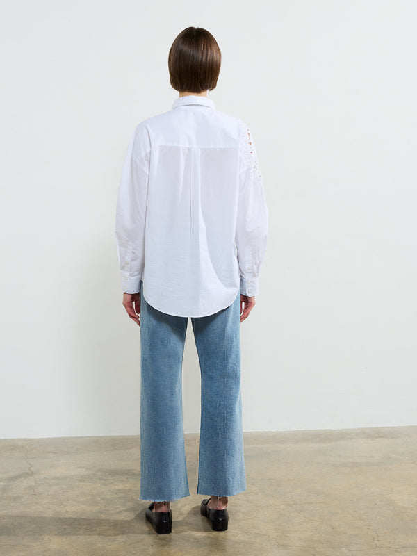 Fcuk Lina Cotton Crochet Mix Shirt Linen White