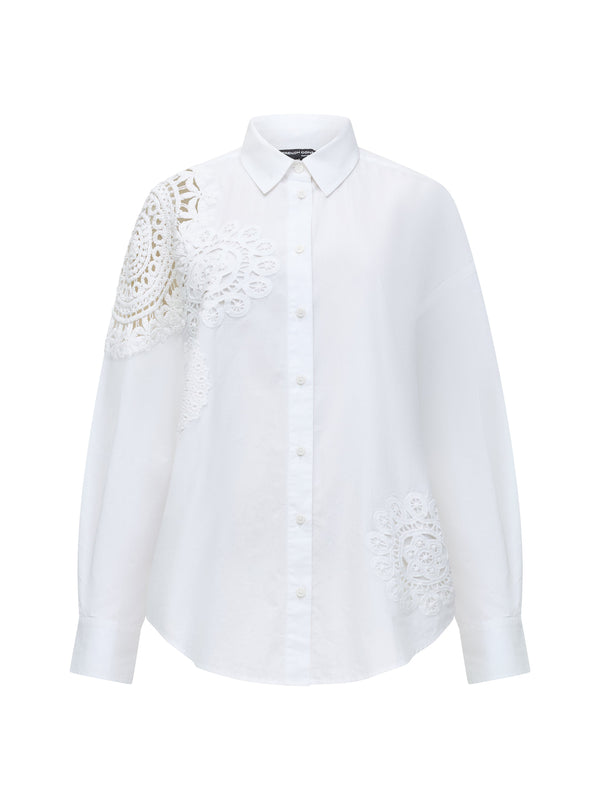 Fcuk Lina Cotton Crochet Mix Shirt Linen White