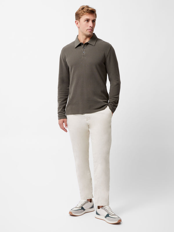 Fcuk Long Sleeve Buttoned Polo Shirt Khaki
