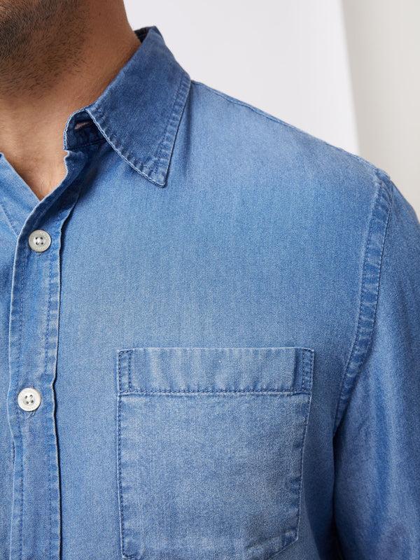 Fcuk Long Sleeve Denim Lyocell Shirt Mid Blue